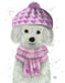 Bichon Frise in Pink Bobble Hat, Dog Art Print, Wall art | FabFunky