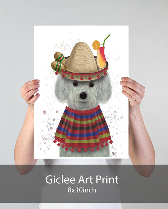 Bichon Frise in Mexican Costume, Dog Art Print, Wall art | Print 18x24inch