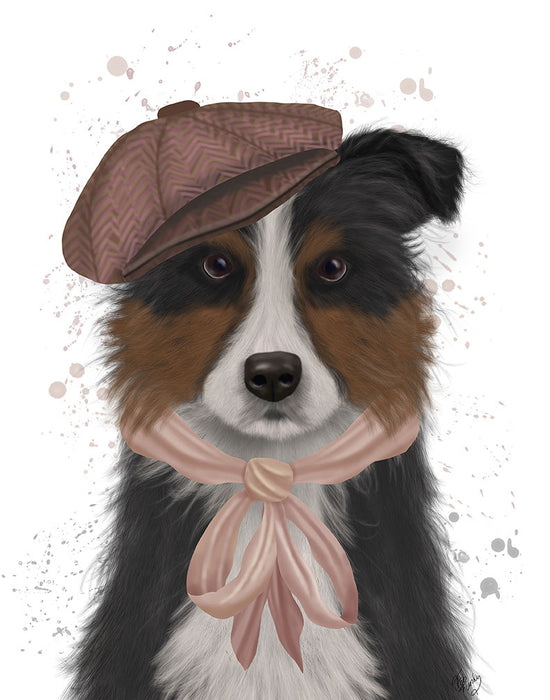 Border Collie Hat and Pink Scarf, Dog Art Print, Wall art | FabFunky