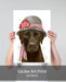 Chocolate Labrador Hat and Pink Scarf, Dog Art Print, Wall art | Print 18x24inch