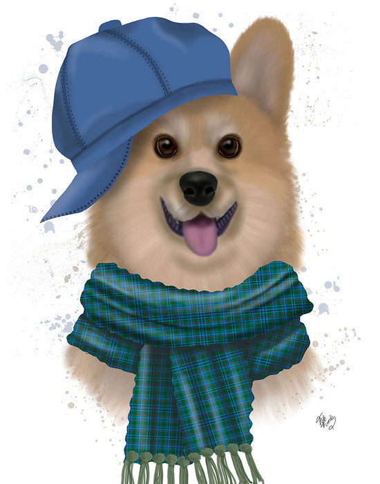 Corgi Baseball Hat and Scarf, Dog Art Print, Wall art | FabFunky