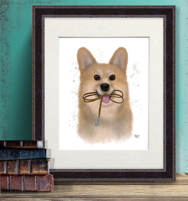 Corgi Walkies, Dog Art Print, Wall art | Print 14x11inch