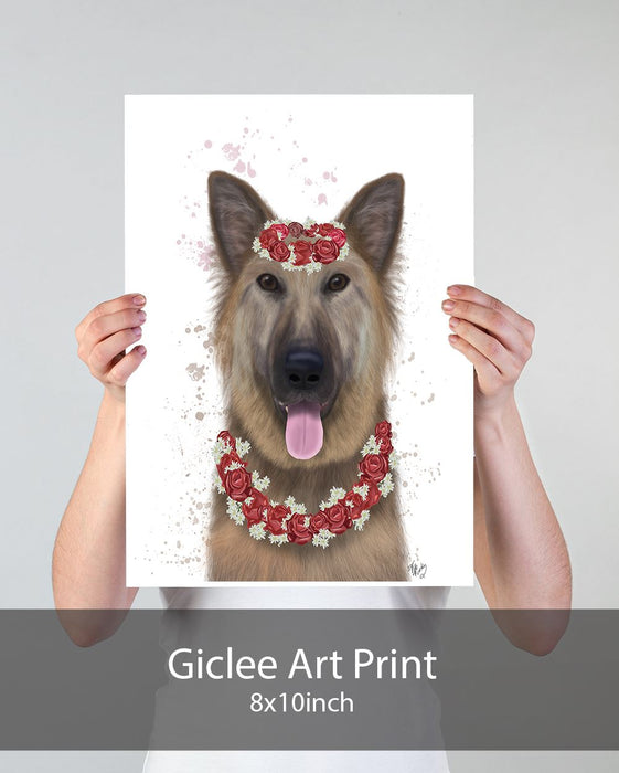German Shepherd Edelweiss, Dog Art Print, Wall art | Print 18x24inch