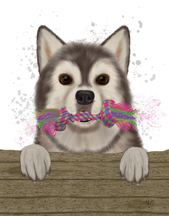 Husky and Rope Bone, Dog Art Print, Wall art | FabFunky