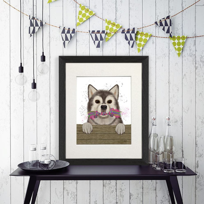 Husky and Rope Bone, Dog Art Print, Wall art | Print 14x11inch