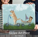 Golden Retriever Scooter, Dog Art Print, Wall art | Print 18x24inch