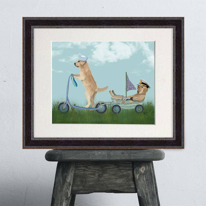 Golden Retriever Scooter, Dog Art Print, Wall art | Print 14x11inch