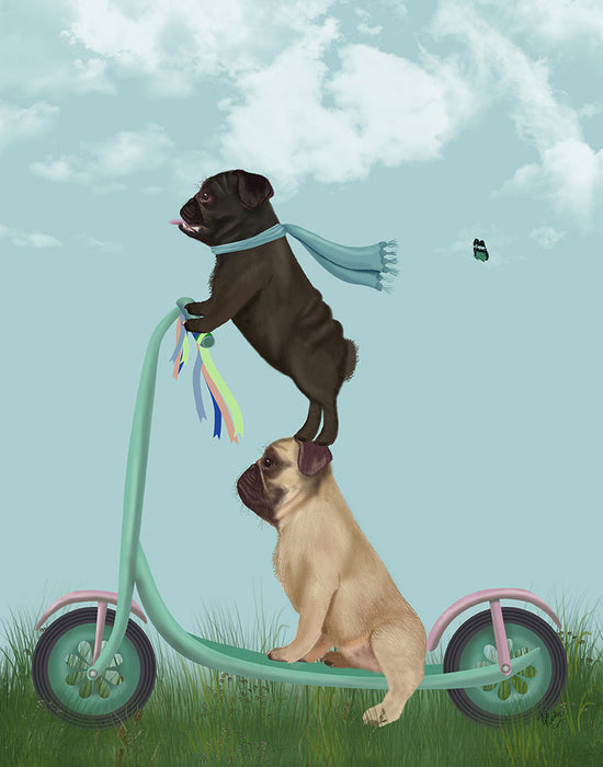 Pug Scooter, Dog Art Print, Wall art | FabFunky