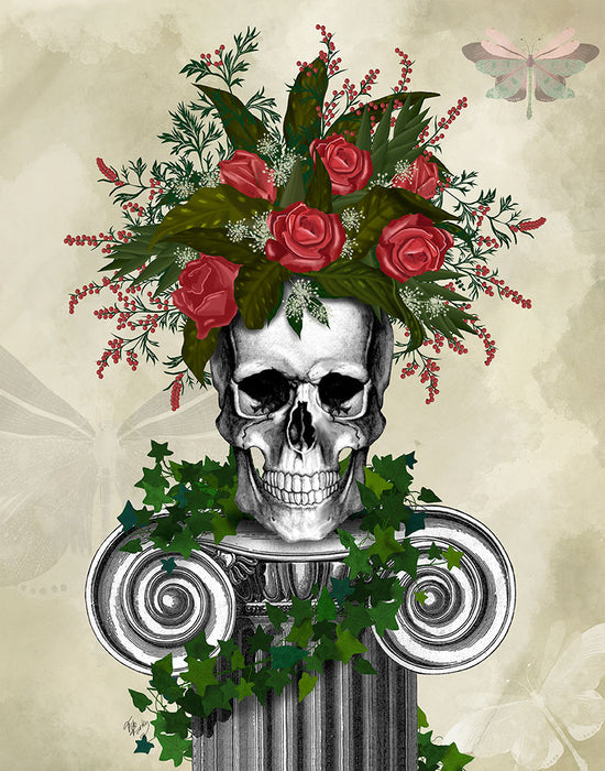 Skull with Roses and Berries, Art Print, Canvas Wall Art | FabFunky