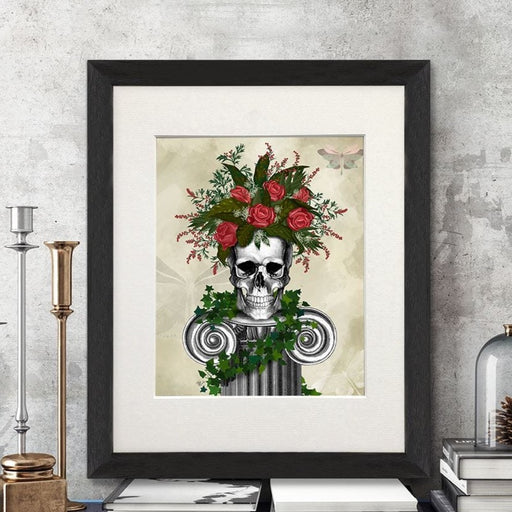Skull with Roses and Berries, Art Print, Canvas Wall Art | Print 14x11inch