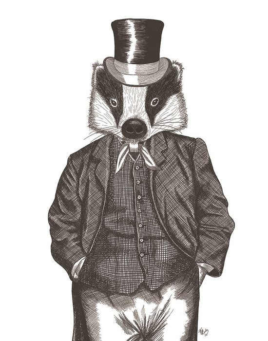 Portrait of Badger in Checked Waistcoat, Limited Edition Print of drawing | FabFunky