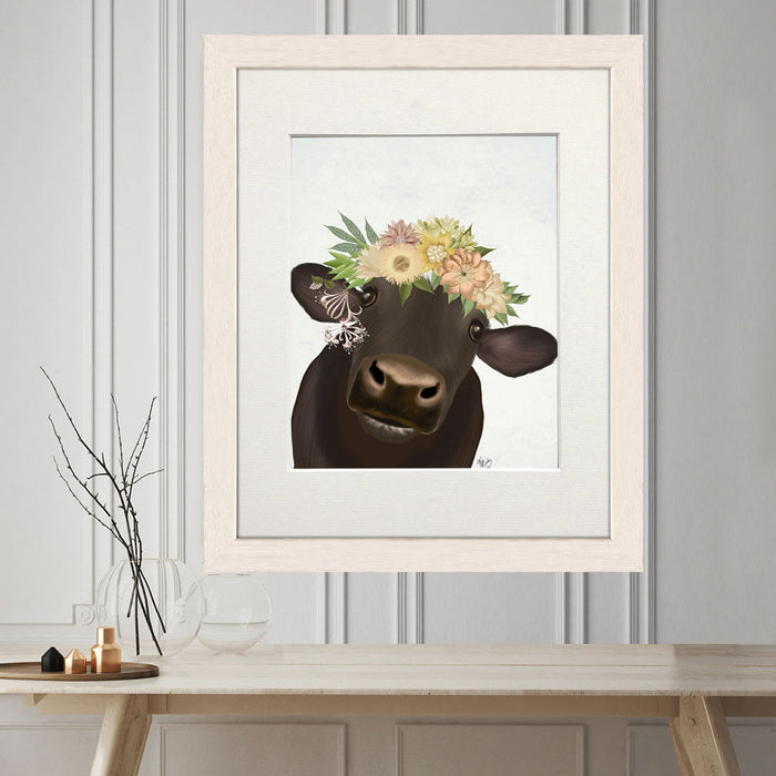 Cow with Flower Crown 1, Animal Art Print, Wall Art | Print 14x11inch