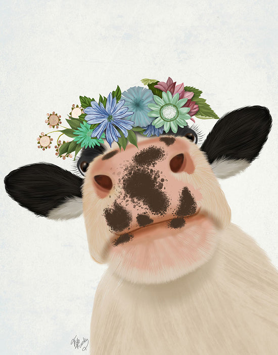Cow with Flower Crown 2, Animal Art Print, Wall Art | FabFunky
