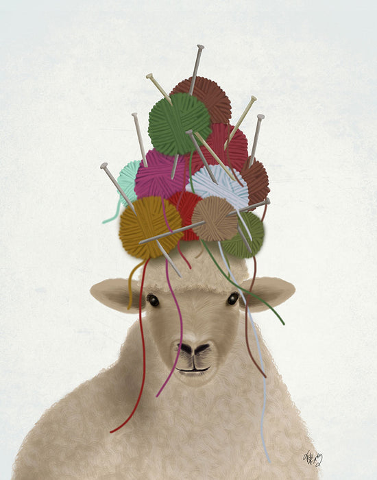 Sheep with Wool Hat, Portrait, Animal Art Print, Wall Art | FabFunky