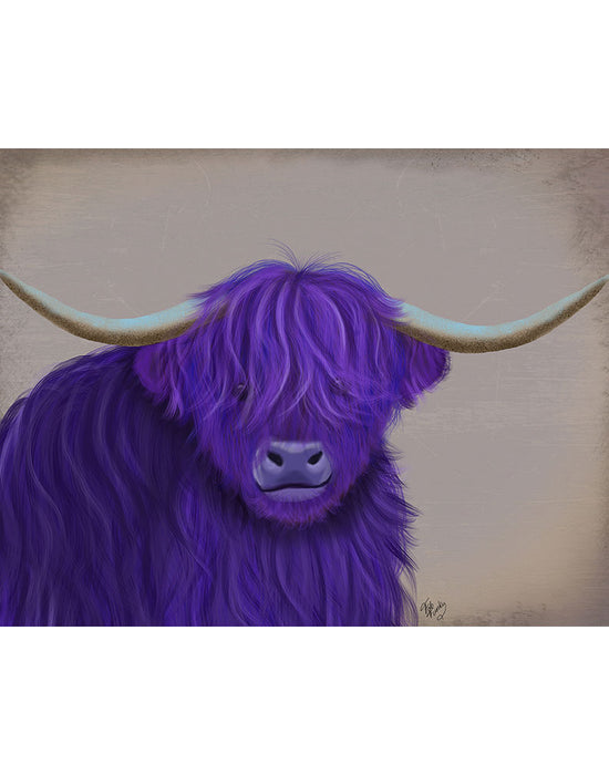 Highland Cow 5, Purple, Portrait, Animal Art Print | FabFunky