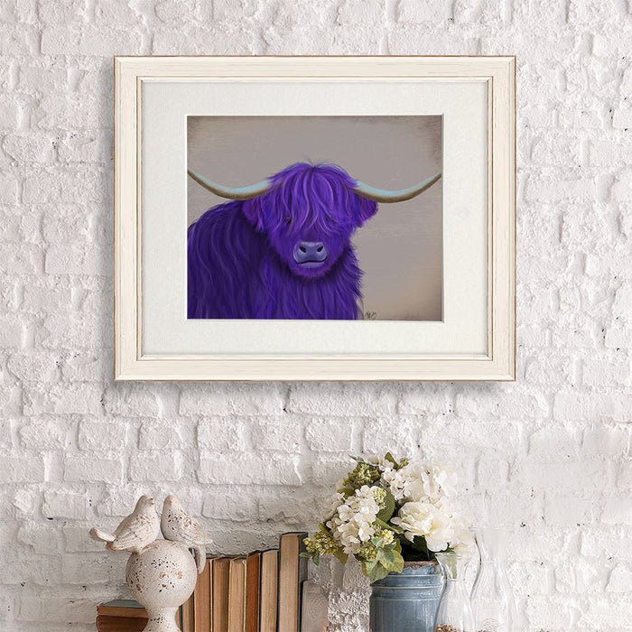 Highland Cow 5, Purple, Portrait, Animal Art Print | Print 14x11inch