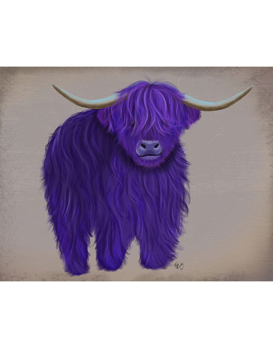 Highland Cow 5, Purple, Full, Animal Art Print | FabFunky