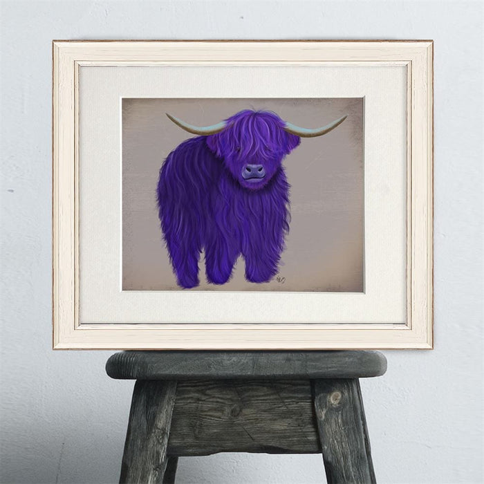 Highland Cow 5, Purple, Full, Animal Art Print | Print 14x11inch