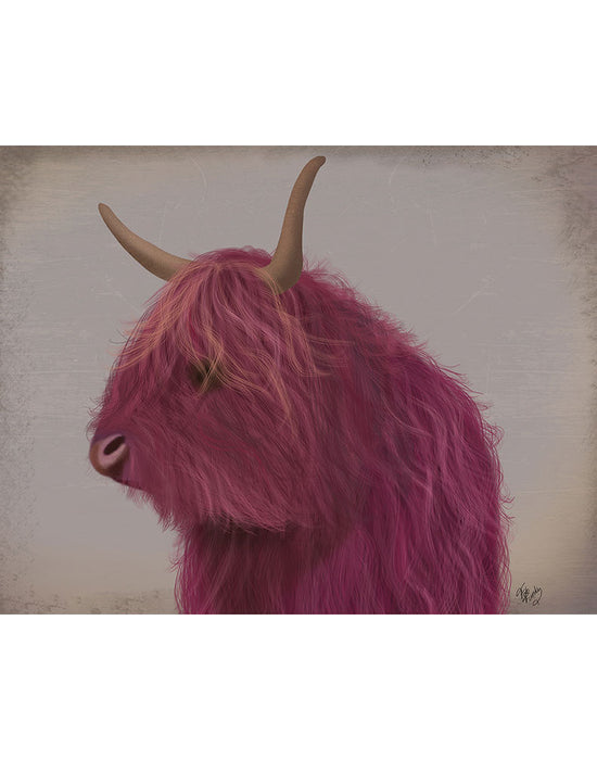 Highland Cow 4, Pink, Portrait, Animal Art Print | FabFunky