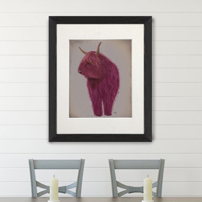 Highland Cow 4, Pink, Full, Animal Art Print | Print 14x11inch