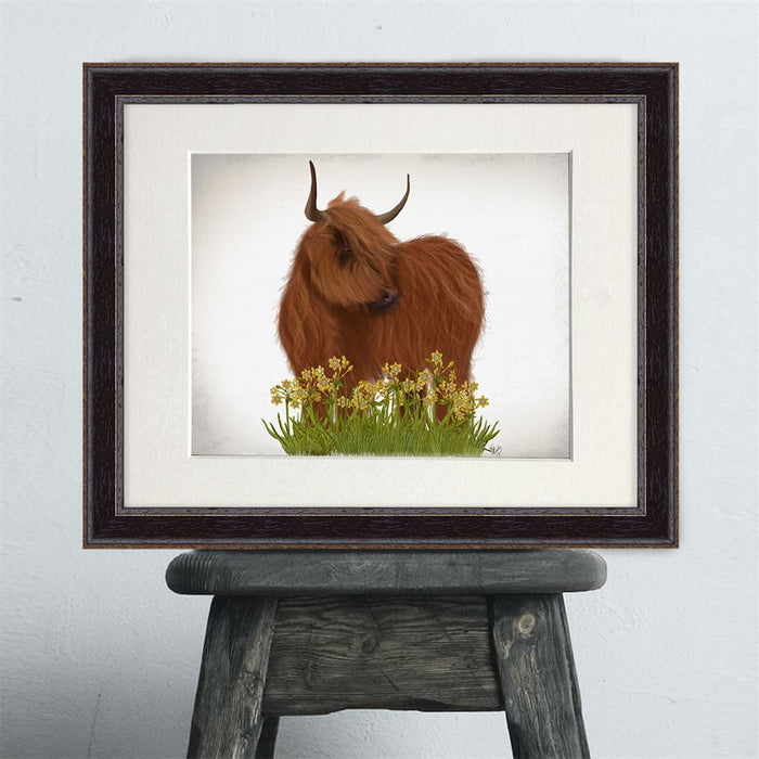 Highland Cow, Daffodil, Animal Art Print | Print 14x11inch
