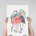 Flamingos, Multicoloured Group 2, Bird Art Print, Wall Art | Print 18x24inch