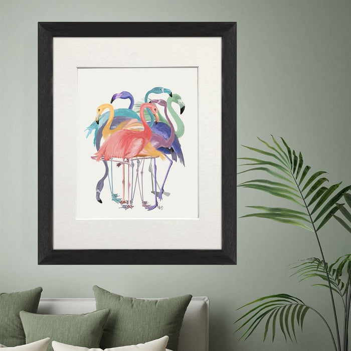 Flamingos, Multicoloured Group 2, Bird Art Print, Wall Art | Print 14x11inch