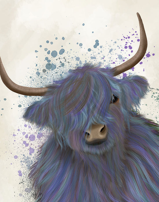 Highland Cow 1, Blue Portrait, Animal Art Print | FabFunky