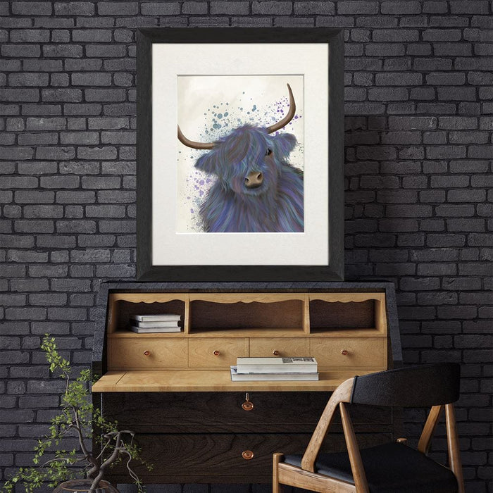 Highland Cow 1, Blue Portrait, Animal Art Print | Print 14x11inch