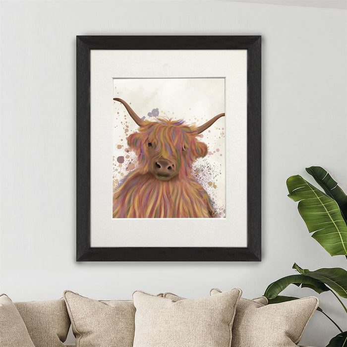 Highland Cow 8, Multicolour Portrait, Animal Art Print | Print 14x11inch