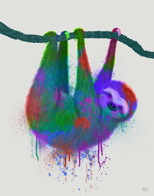 Sloth Rainbow Splash, Art Print, Canvas Wall Art | FabFunky