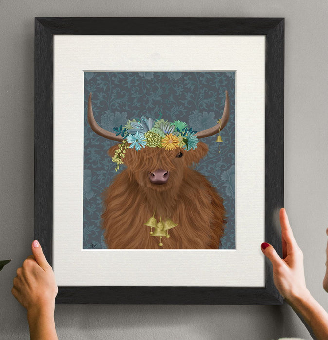 Highland Cow Bohemian 1, Animal Art Print | Print 14x11inch