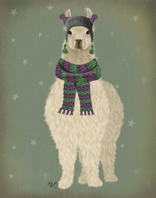 Llama with Purple Scarf, Full, Art Print | FabFunky