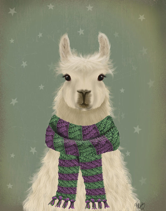 Llama with Purple Scarf, Portrait, Art Print | FabFunky