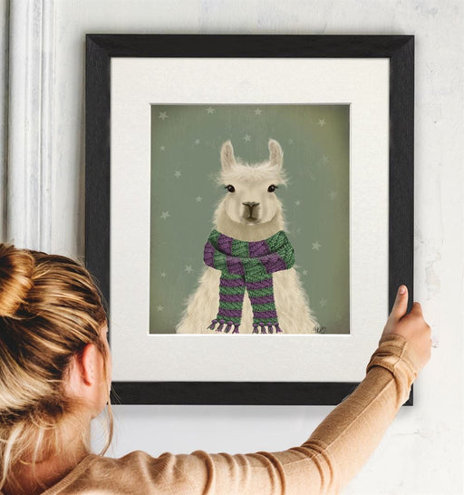 Llama with Purple Scarf, Portrait, Art Print | Print 14x11inch