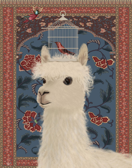 Llama and Birdcage, Animal Art Print, Wall Art | FabFunky