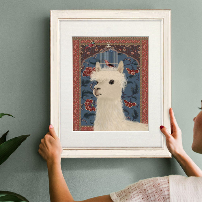 Llama and Birdcage, Animal Art Print, Wall Art | Print 14x11inch