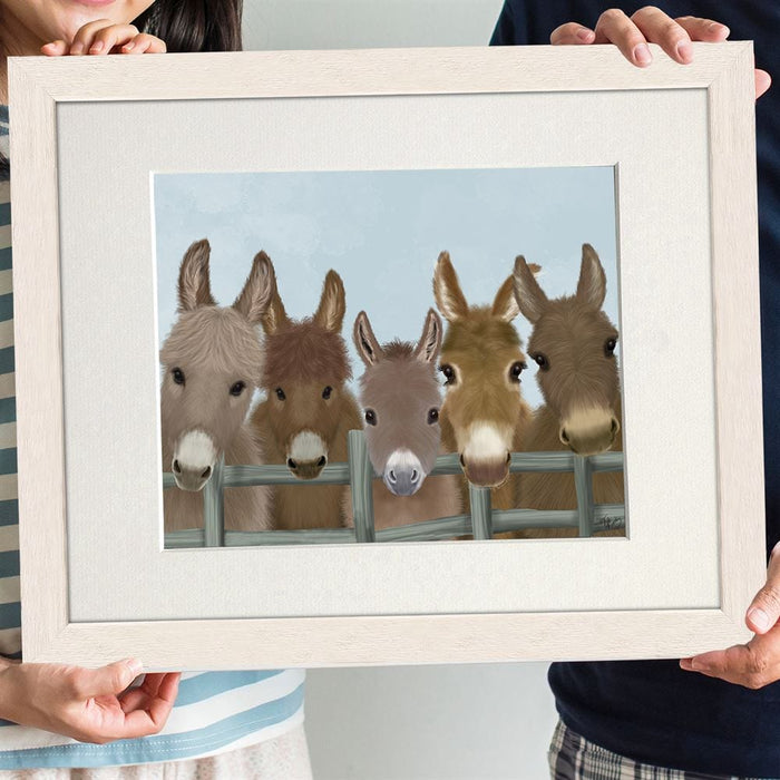 Donkey Herd at Fence 1, Animal Art Print, Wall Art | Print 14x11inch