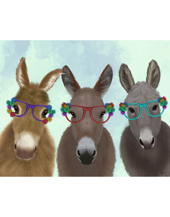 Donkey Trio Flower Glasses, Animal Art Print, Wall Art | FabFunky