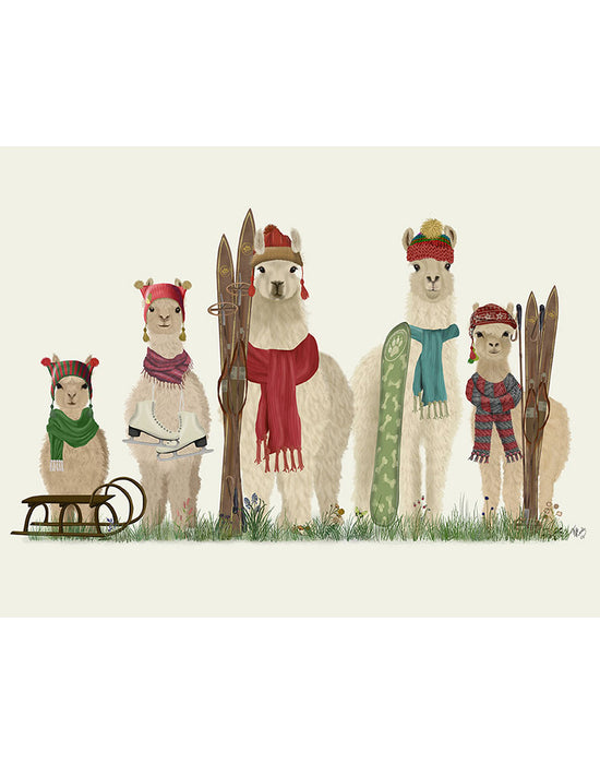 Llama Family Winter Sports, Art Print, Canvas Wall Art | FabFunky