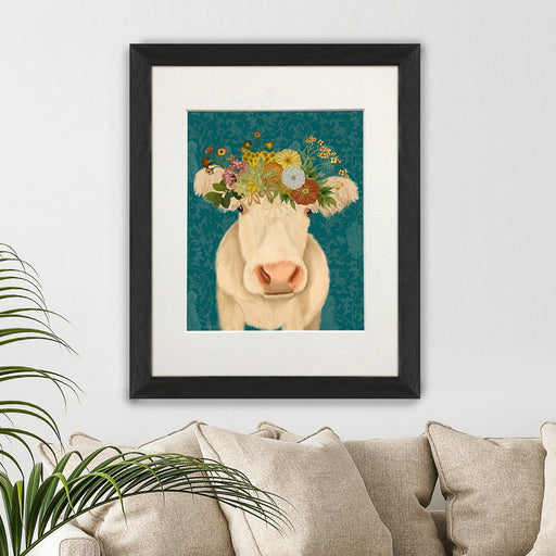 Cow Cream Bohemian 1, Animal Art Print, Wall Art | Print 14x11inch