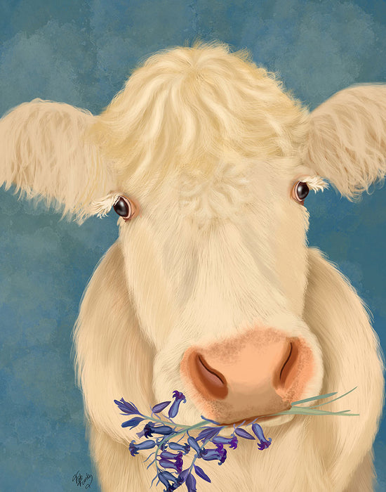 Cow Cream, Bluebells, Animal Art Print, Wall Art | FabFunky