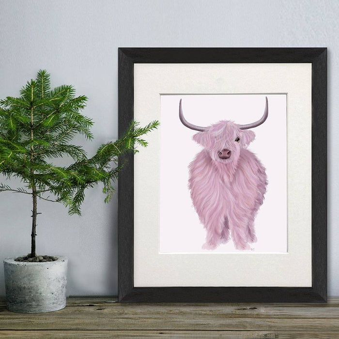 Highland Cow in Pink, Animal Art Print | Print 14x11inch