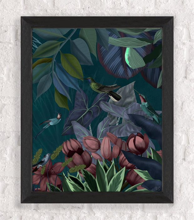 Hummingbird Garden 1, Botanical art print, Wall art