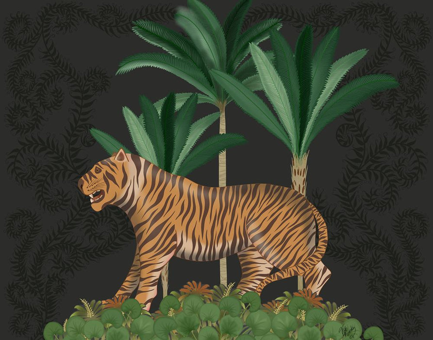 Tiger in palms, Charcoal, Animalia , Art Print, Wall Art | FabFunky