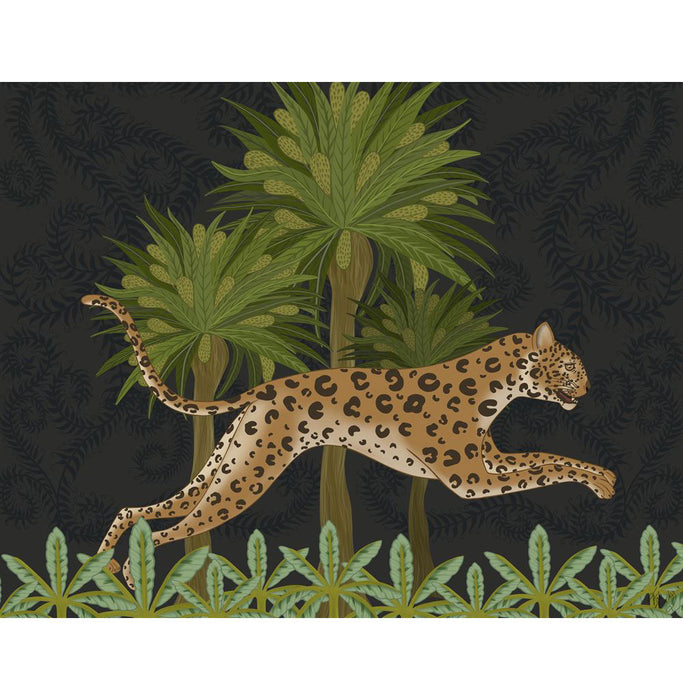 Leaping Leopard, Charcoal, Animalia , Art Print, Wall Art | FabFunky