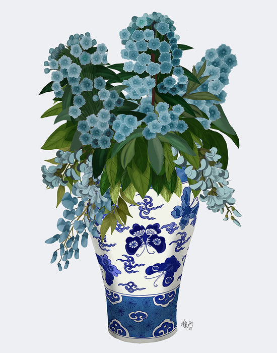 Blue Flowers In Butterfly Vase, Art Print, Canvas Wall Art | FabFunky