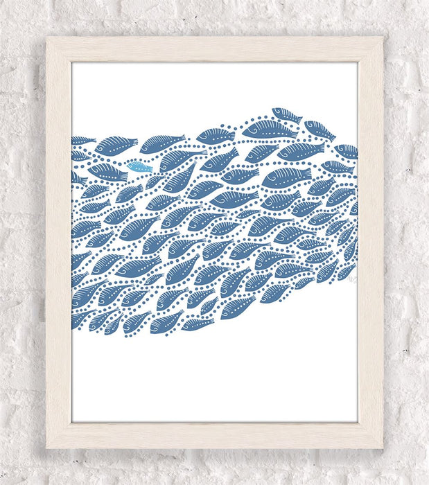 Little Fishes, Blue Shoal, Nautical print, Coastal art