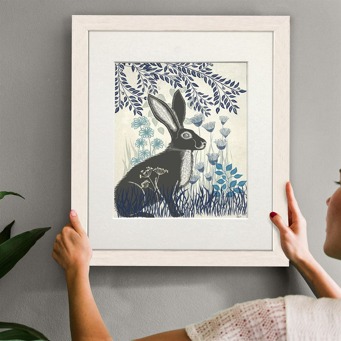 Country Lane Hare 1, Blue, Art Print | Print 14x11inch