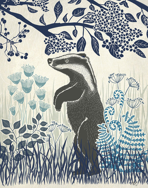 Country Lane Badger 4, Blue, Art Print | FabFunky